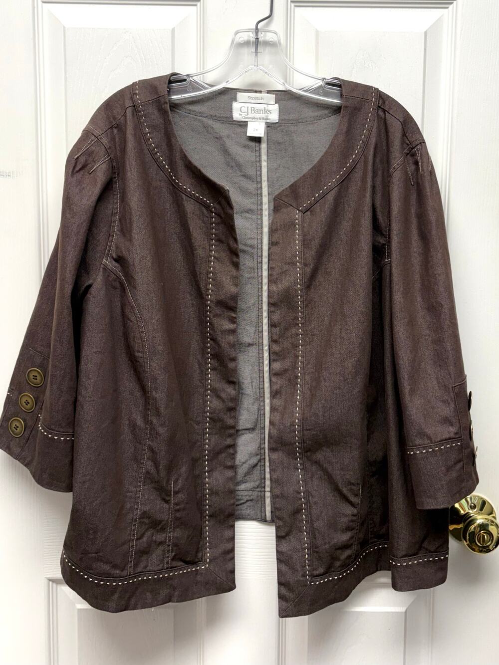C.J. Banks Blazer Brown Stretch Jacket Women’s 2X Plus Open Front Casual